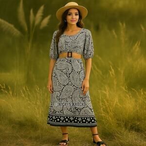 Cleobella Josephine Black White Boho Cut Out Maxi Dress Organic Cotton Size M